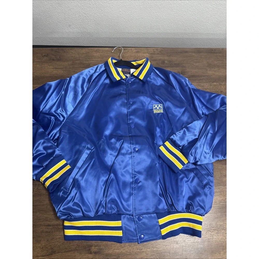 Vintage MOOG Satin Bomber Jacket Mens XL Blue & Yellow Hilton Activewear New NOS